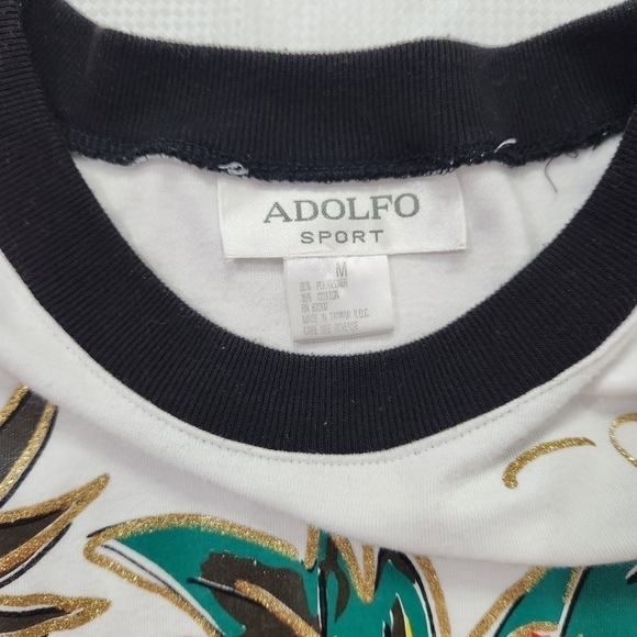 Vintage 80s Adolfo Sport Casual VacationDress Shoulder Pads Fruit Palm Trees - Picture 7 of 10